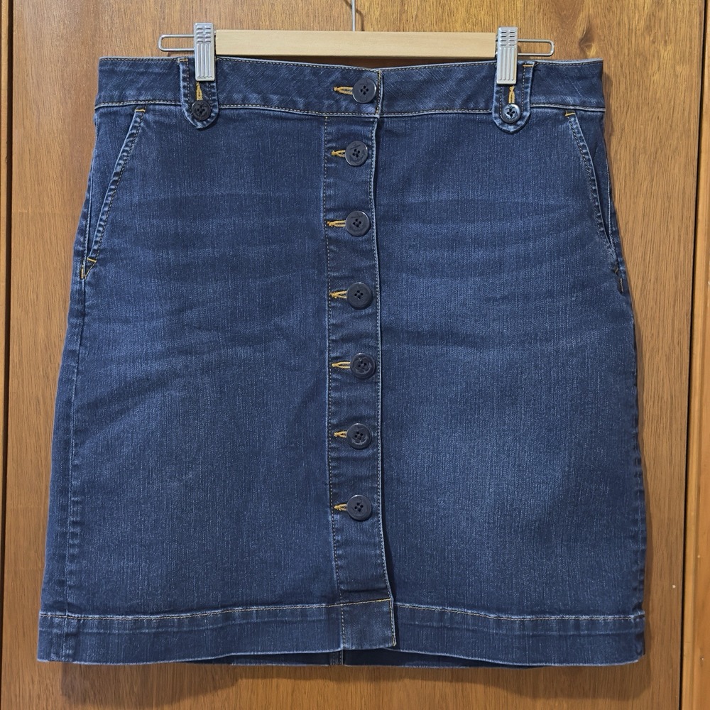 Talbots Petites Womens Denim Skirt Anchor Button Up‎ Knee Length Skirt size 14P